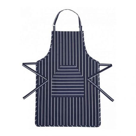 Blue Butcher's Stripe Apron - pocket